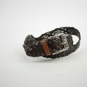 COLUMBIA Brown leather woven braided leather belt